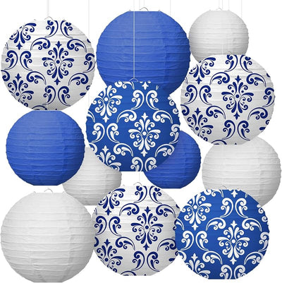 12 Faroles Chinoiserie 12pulg Estampado Porcelana Azul