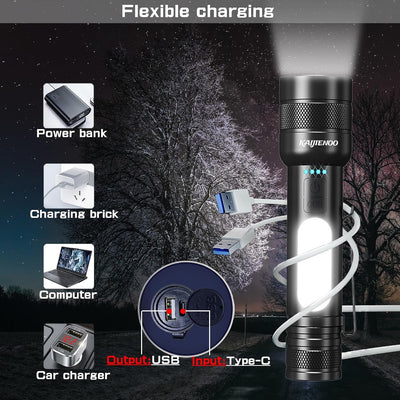 Linterna recargable USB tipo C con enfoque ajustable 5 modos