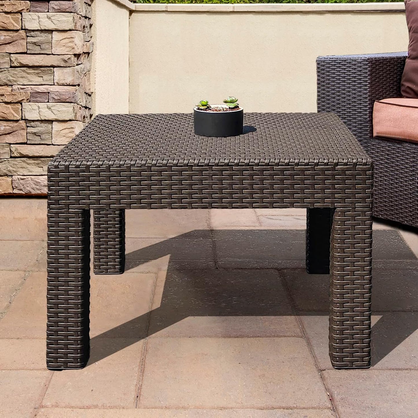 Mesa auxiliar cuadrada resina para patio 22.8pulg color moca