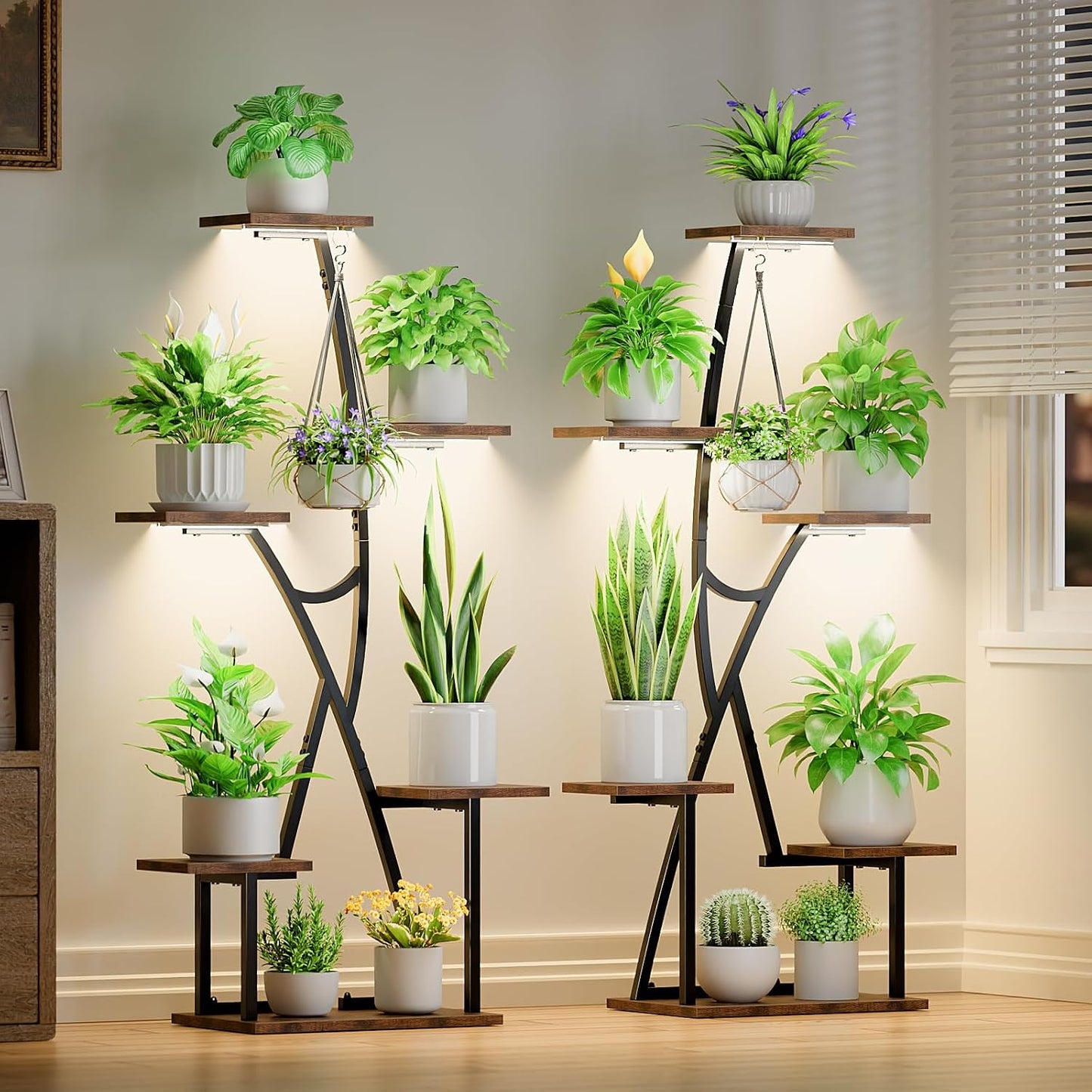 Soporte plantas interior con luces 2 pzas estante 6 niveles 45pulg