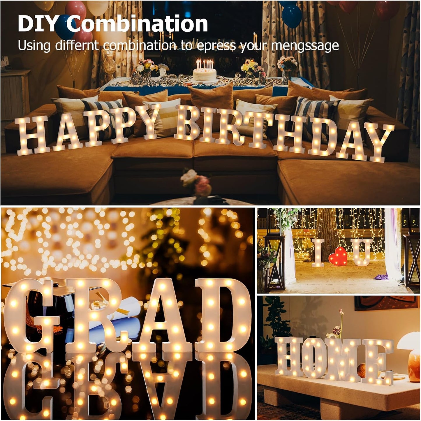 Letras LED decorativas para fiesta, boda, cumpleaños y bar