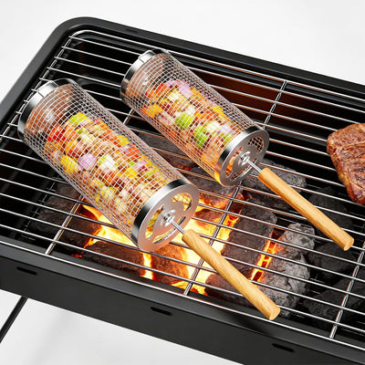 Cesta enrollable parrilla acero inox 304 mango madera