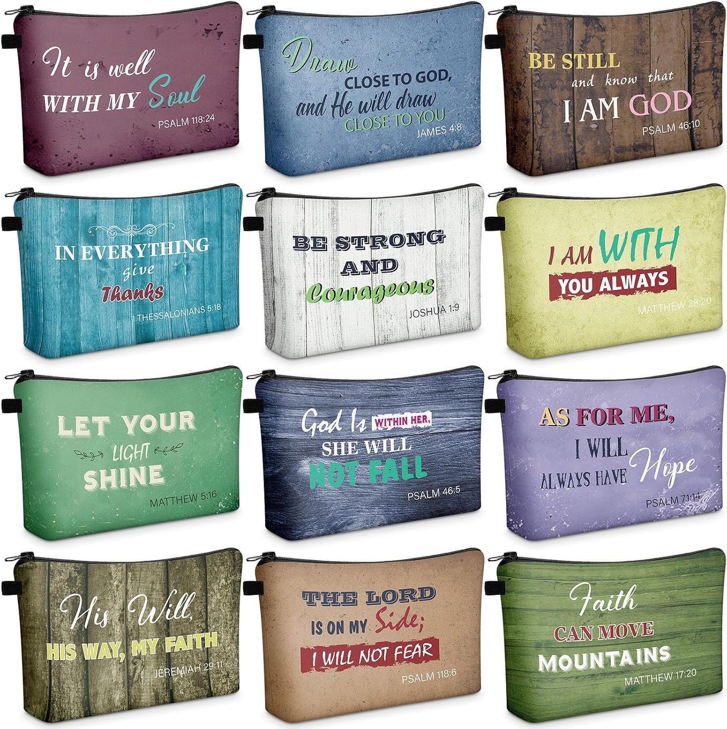 12 Pzas Bolsas Maquillaje Religiosas con Versículo Bíblico