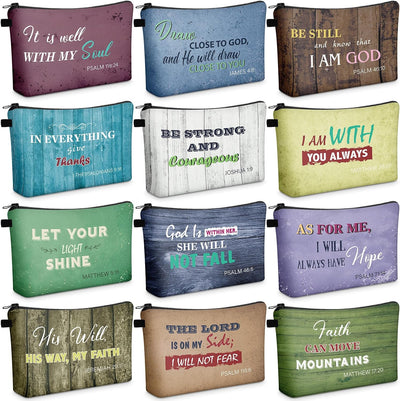 12 Pzas Bolsas Maquillaje Religiosas con Versículo Bíblico
