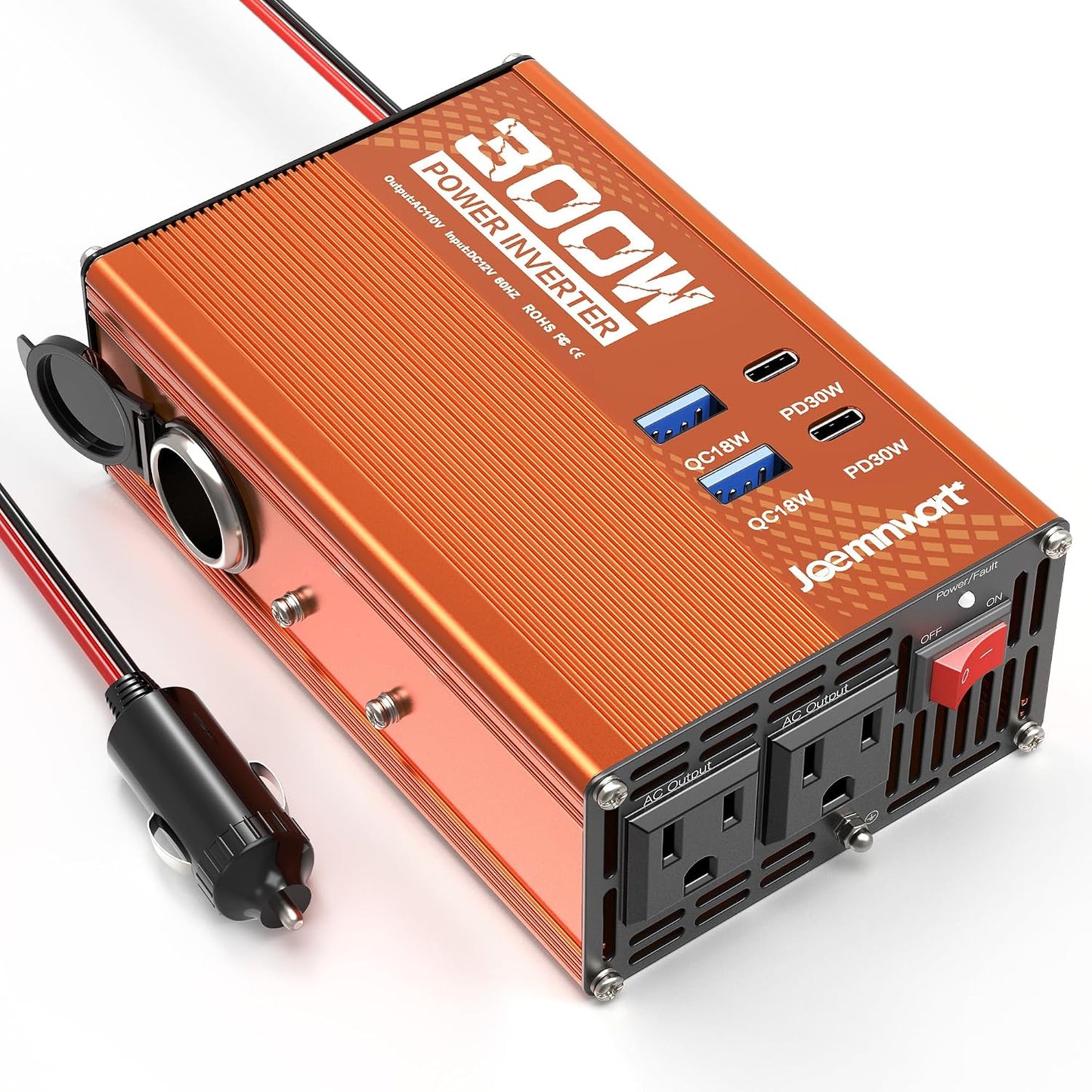 Inversor 12V a 110V CA 300W con USB-A y USB-C para auto