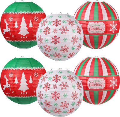 6 Linternas papel Navidad rojas verdes blancas decoración hogar