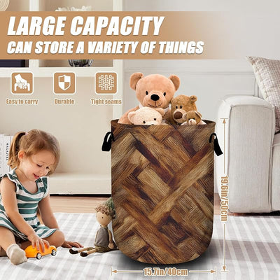 Cesta lavandería madera vintage marrón 15.7x19.6pulg