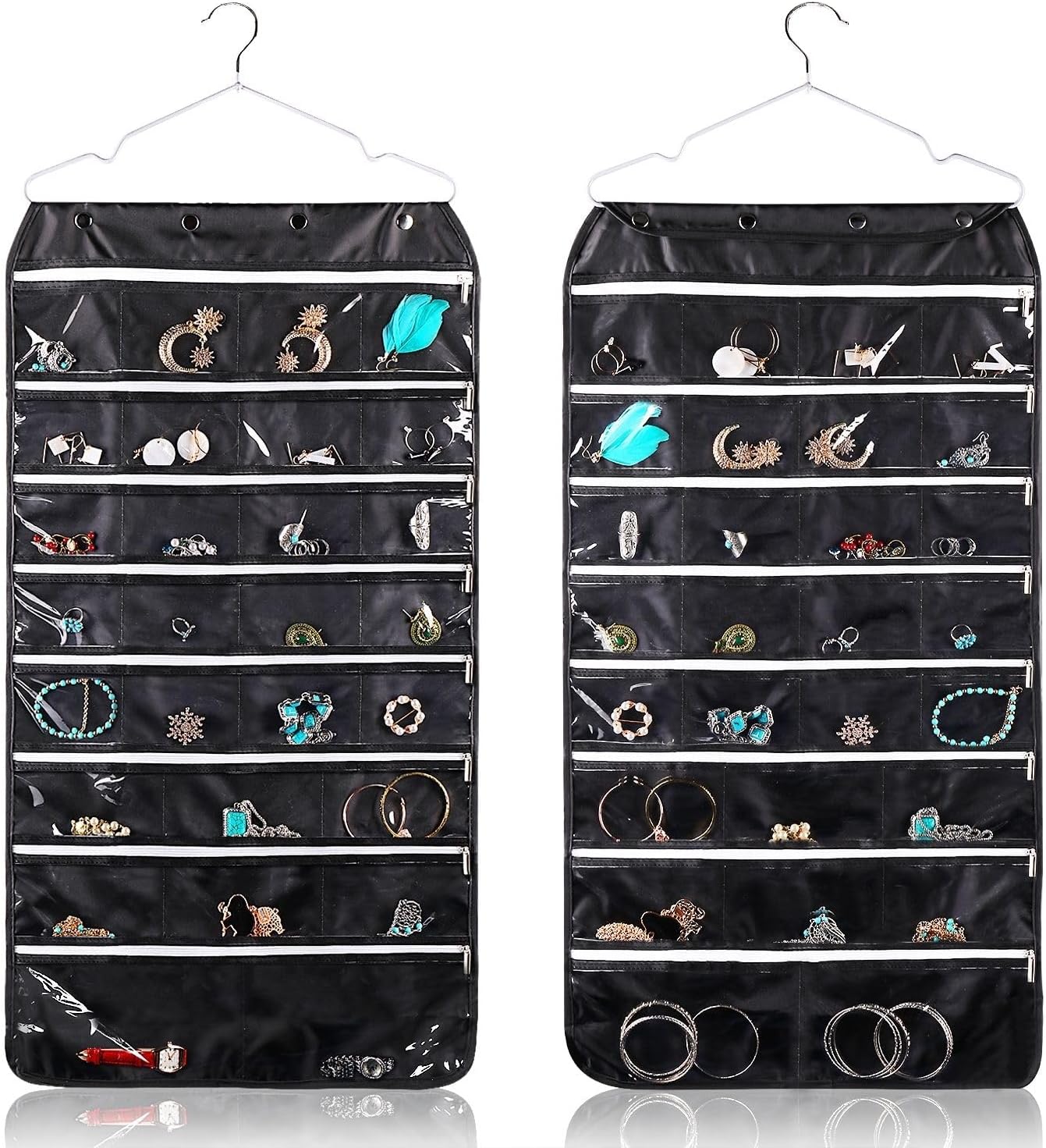 Organiz. joyas colgante con 56 bolsillos doble cara negro