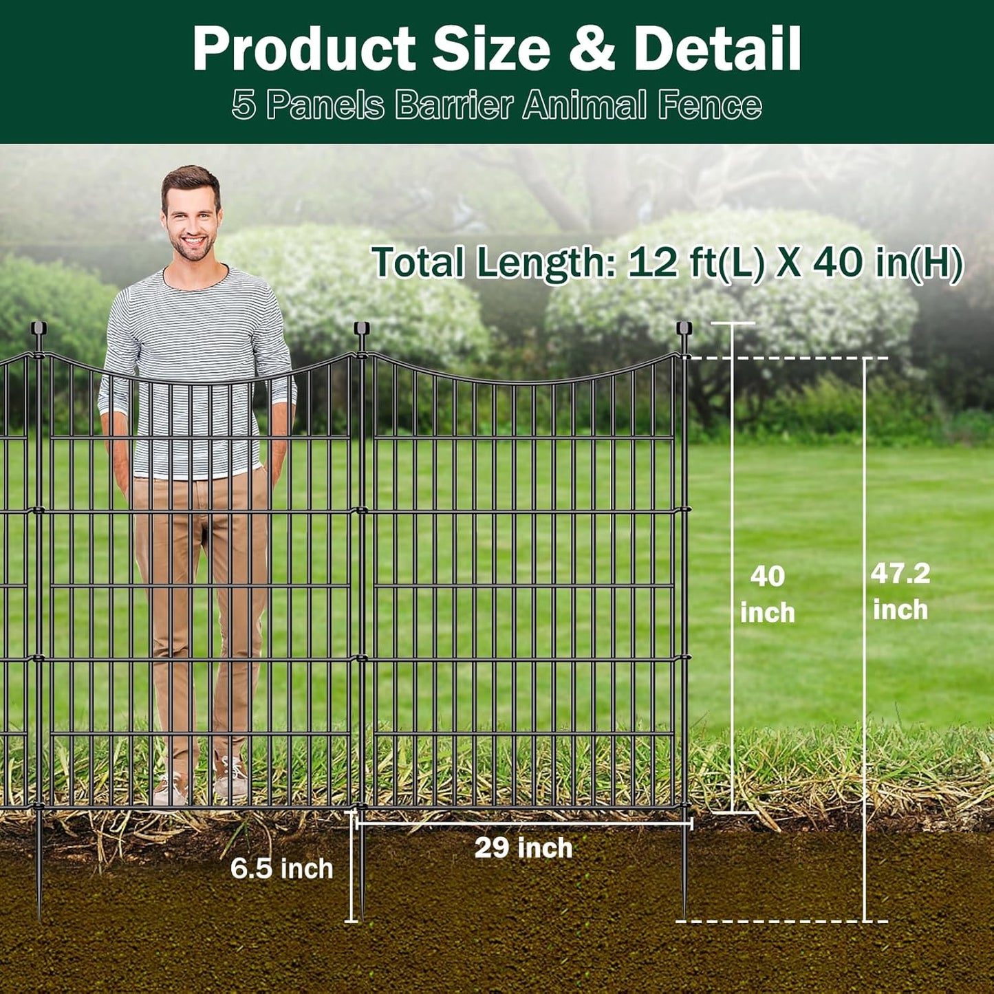 5 Paneles Valla Perros 40" x 12ft Alambre Metal Resistente