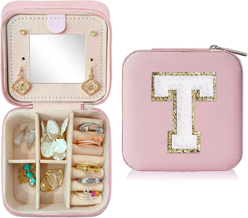 Caja organizadora joyas viaje con espejo inicial T