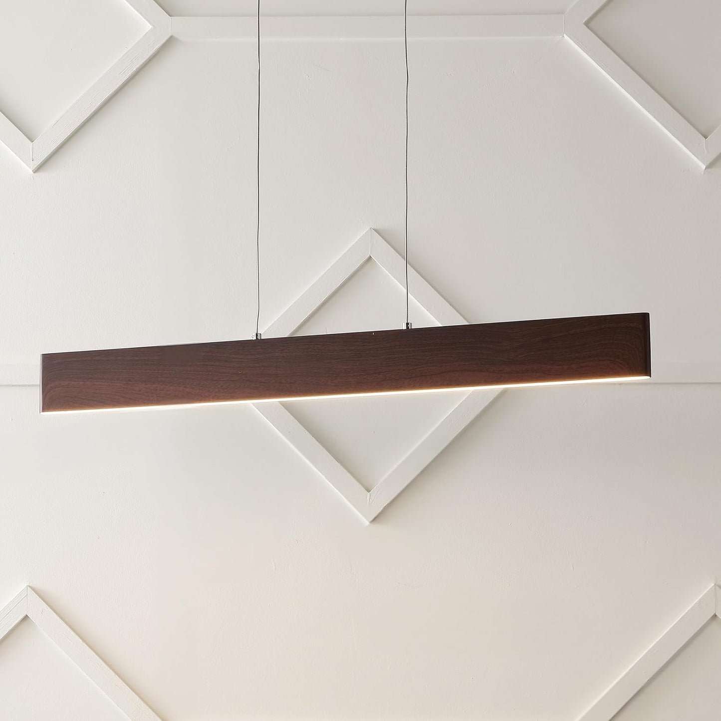 Colgante lineal madera marrón 32pulg LED regulable isla