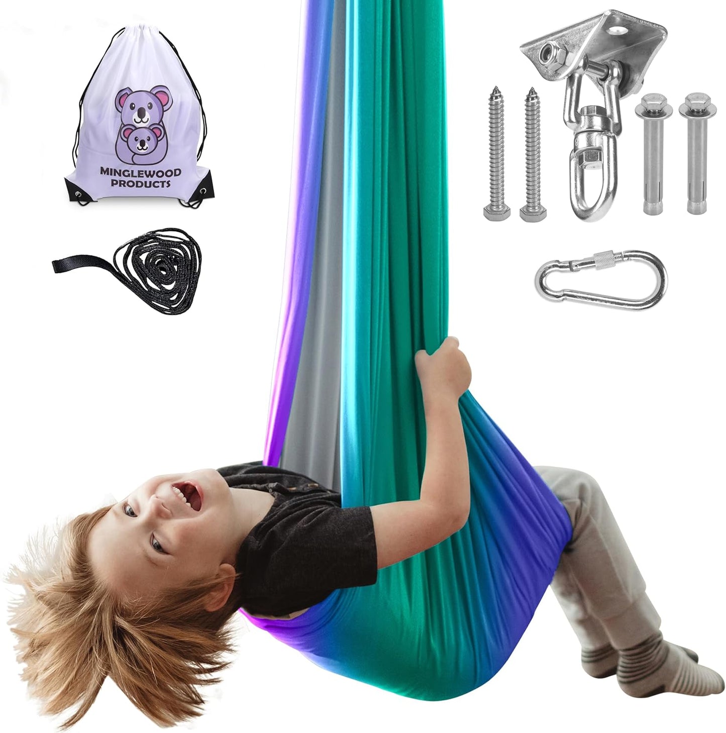 Columpio sensorial para niños con colgador giratorio 360°