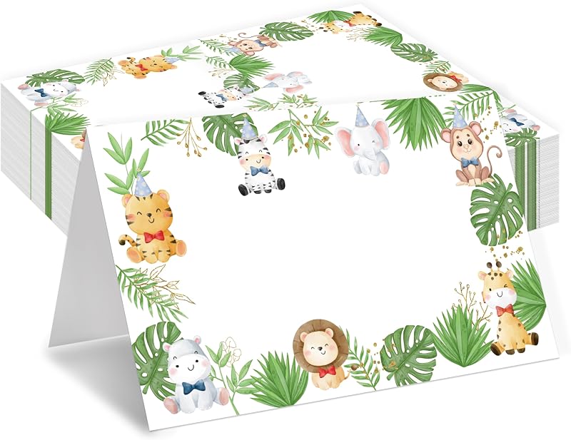 Tarjetas lugar animales selva para mesa fiesta cumpleaños