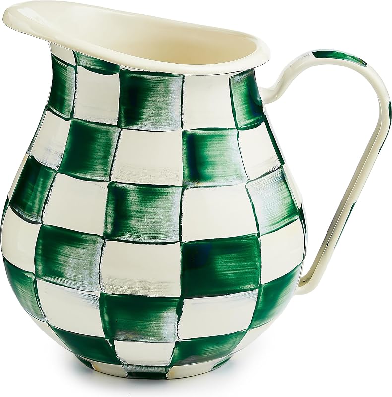 Jarra esmaltada con pico 3qt verde y blanco cuadros