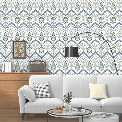 Papel tapiz floral geométrico vintage 17.5x393pulg autoadhesivo