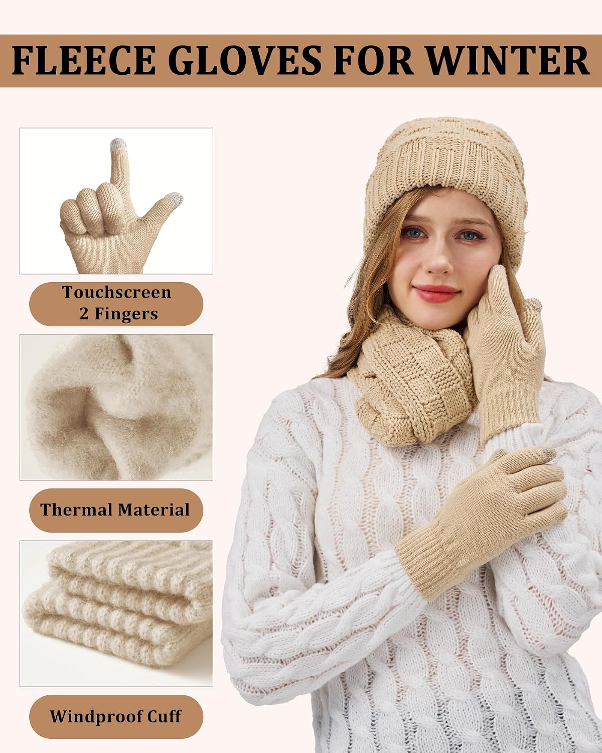Conjunto gorro invierno mujer forro suave 3en1