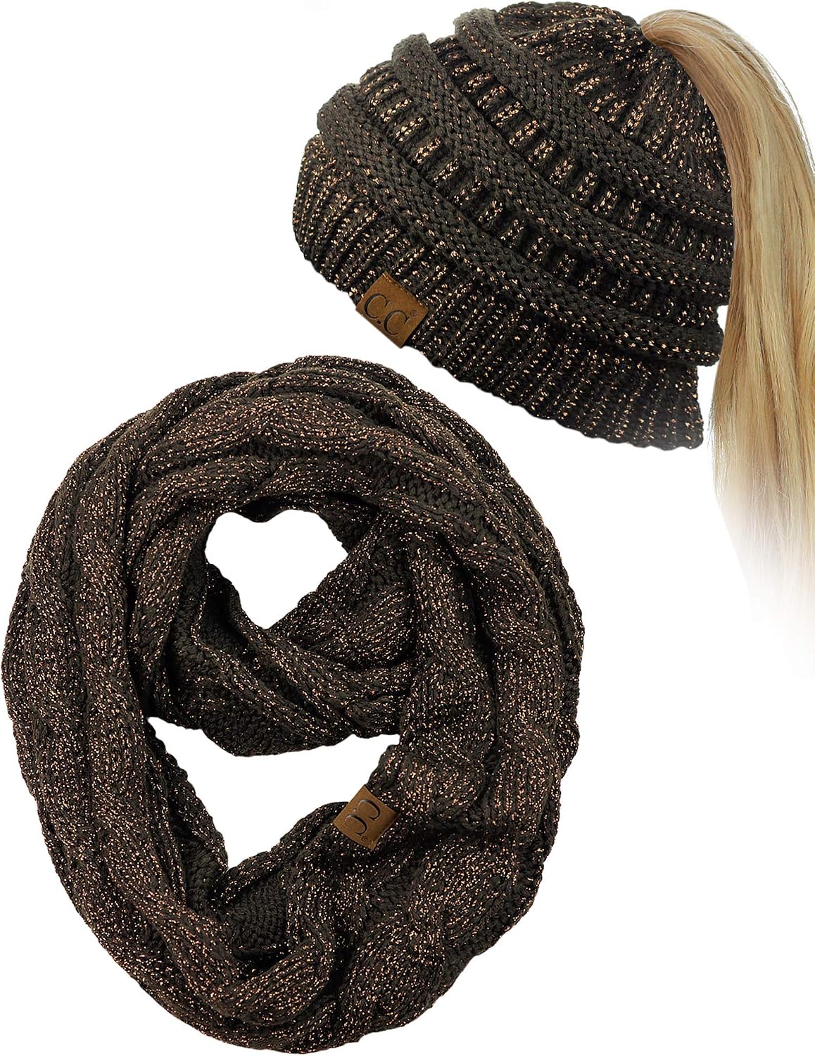 Set gorro punto trenzado y bufanda infinity