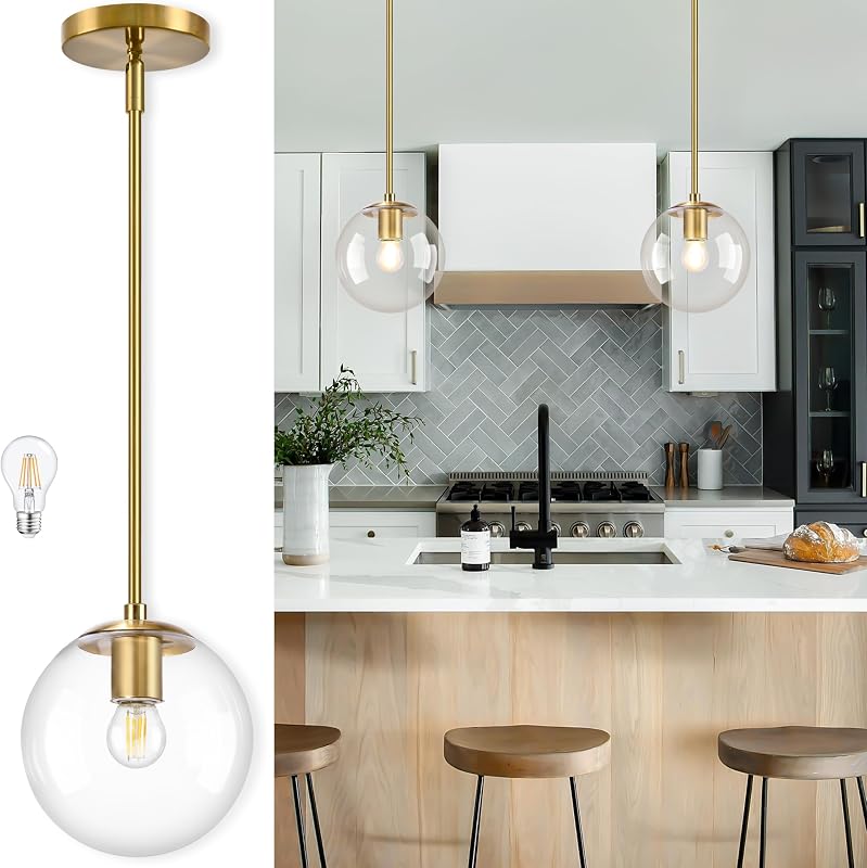 Lámpara colgante globo dorado 8" vidrio cocina