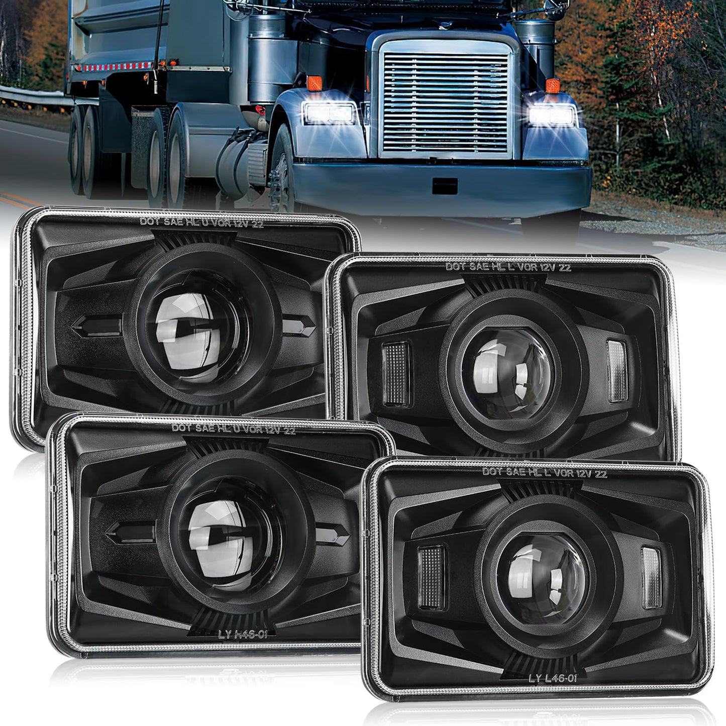 Faros delanteros LED 4x6" Hi Lo H4651 comp Kenworth