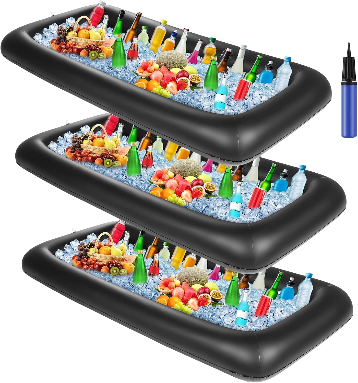 3 Barras Inflables 52x24x5pulg Con Bandeja Bebidas Negro