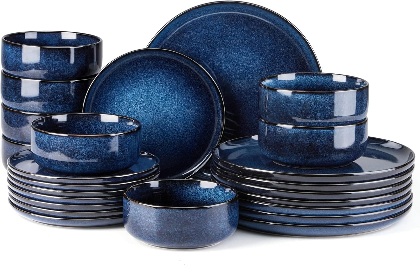 Set 24 Pzas Vajilla Gres Azul Mar Profundo