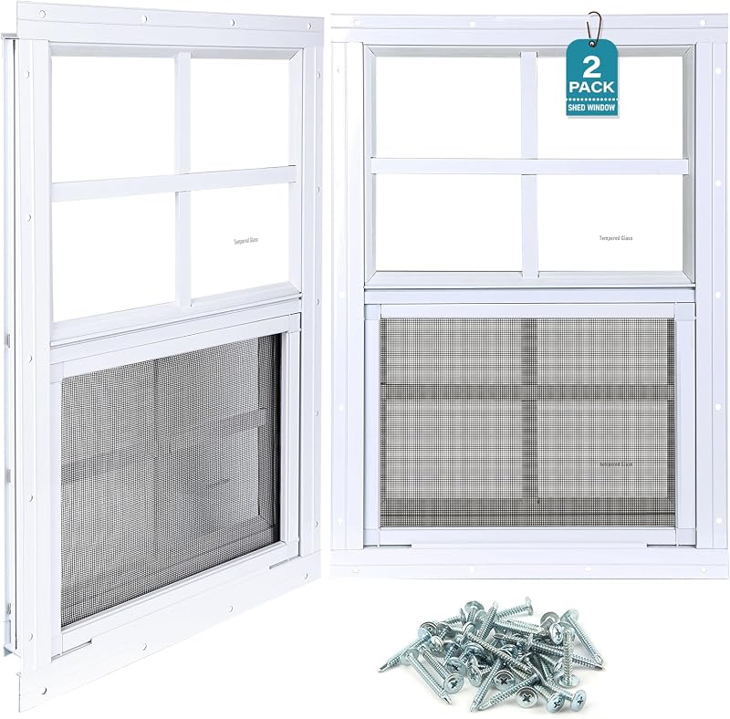 2 Ventanas Corredizas Cobertizo 24x36" Vidrio Templado Malla