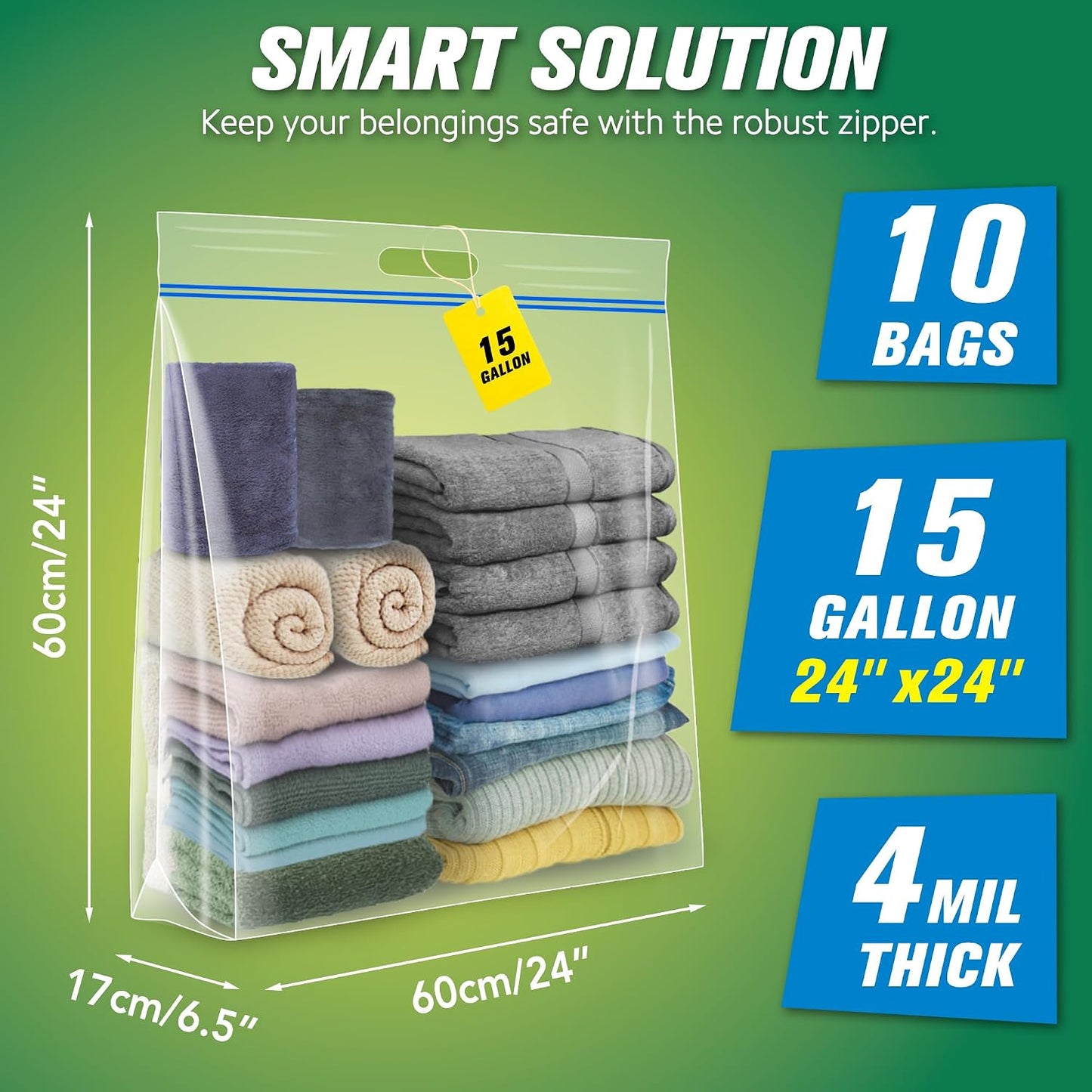 Bolsas almacenamiento 15gal transparentes resellables