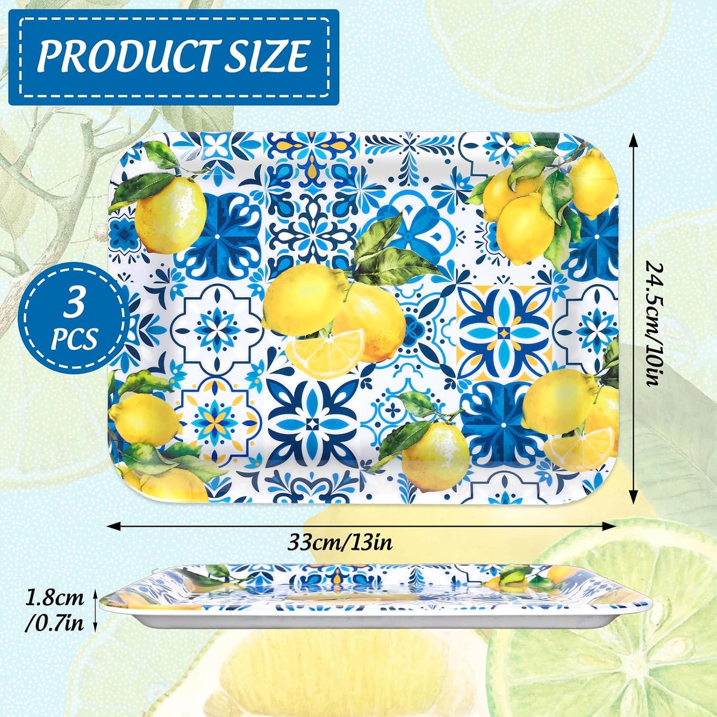 3 Bandejas Limón Azules para Servir Frutas Cítricas