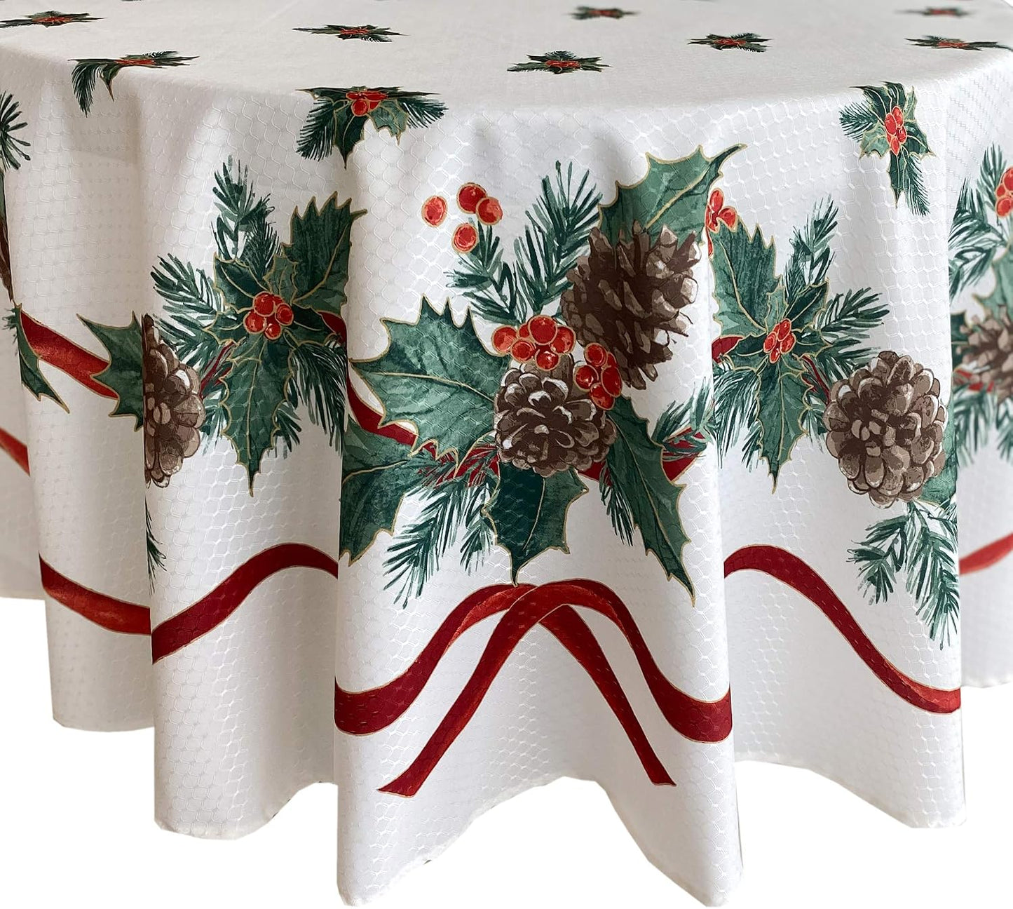 Mantel navideño tela doble cinta 60x102pulg estampado acebo