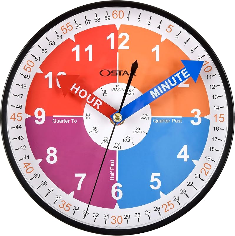 Reloj pared educativo analógico silencioso para niños