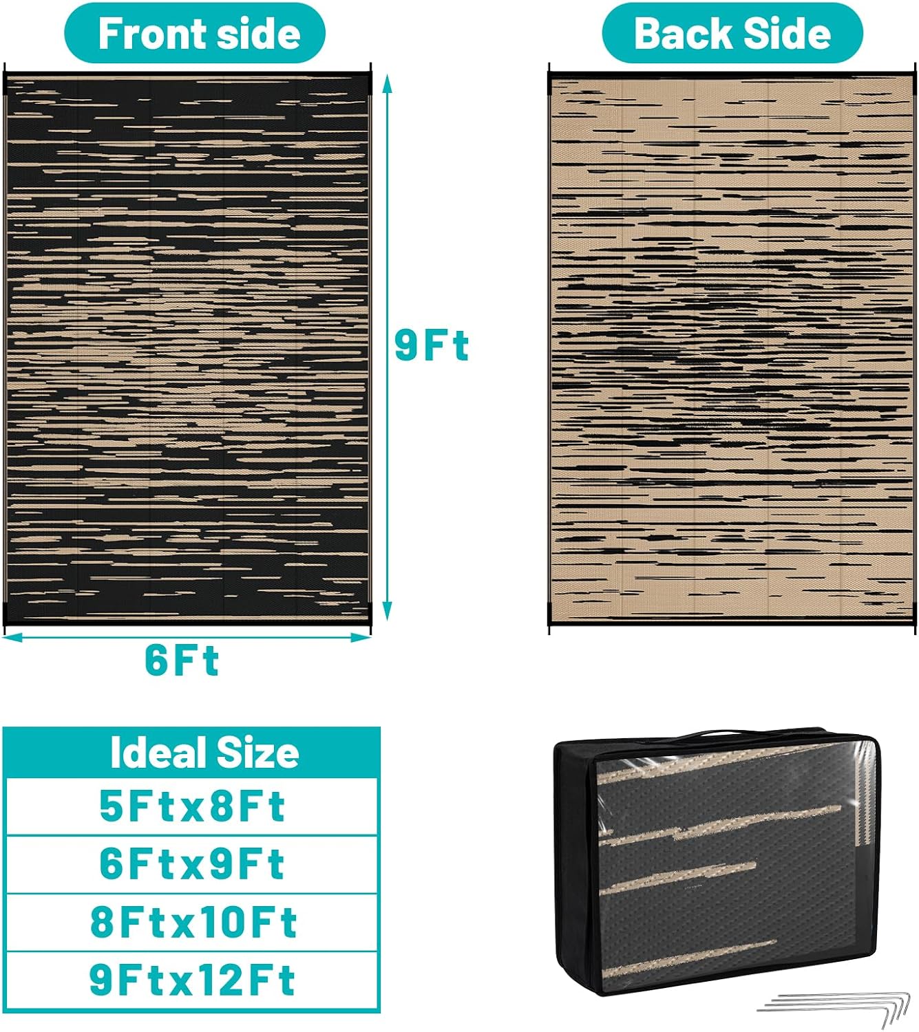 Alfombra exterior 6x9ft impermeable reversible patios