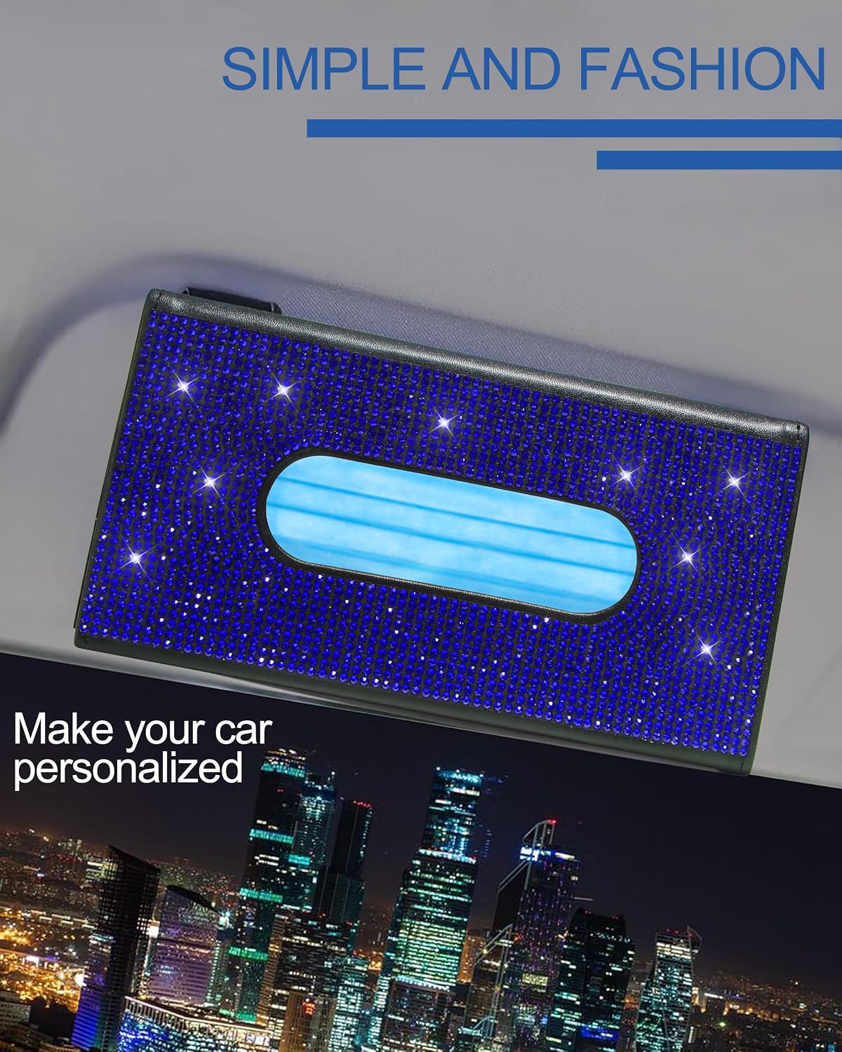 Funda visera automóvil cuero pu con cristales azul