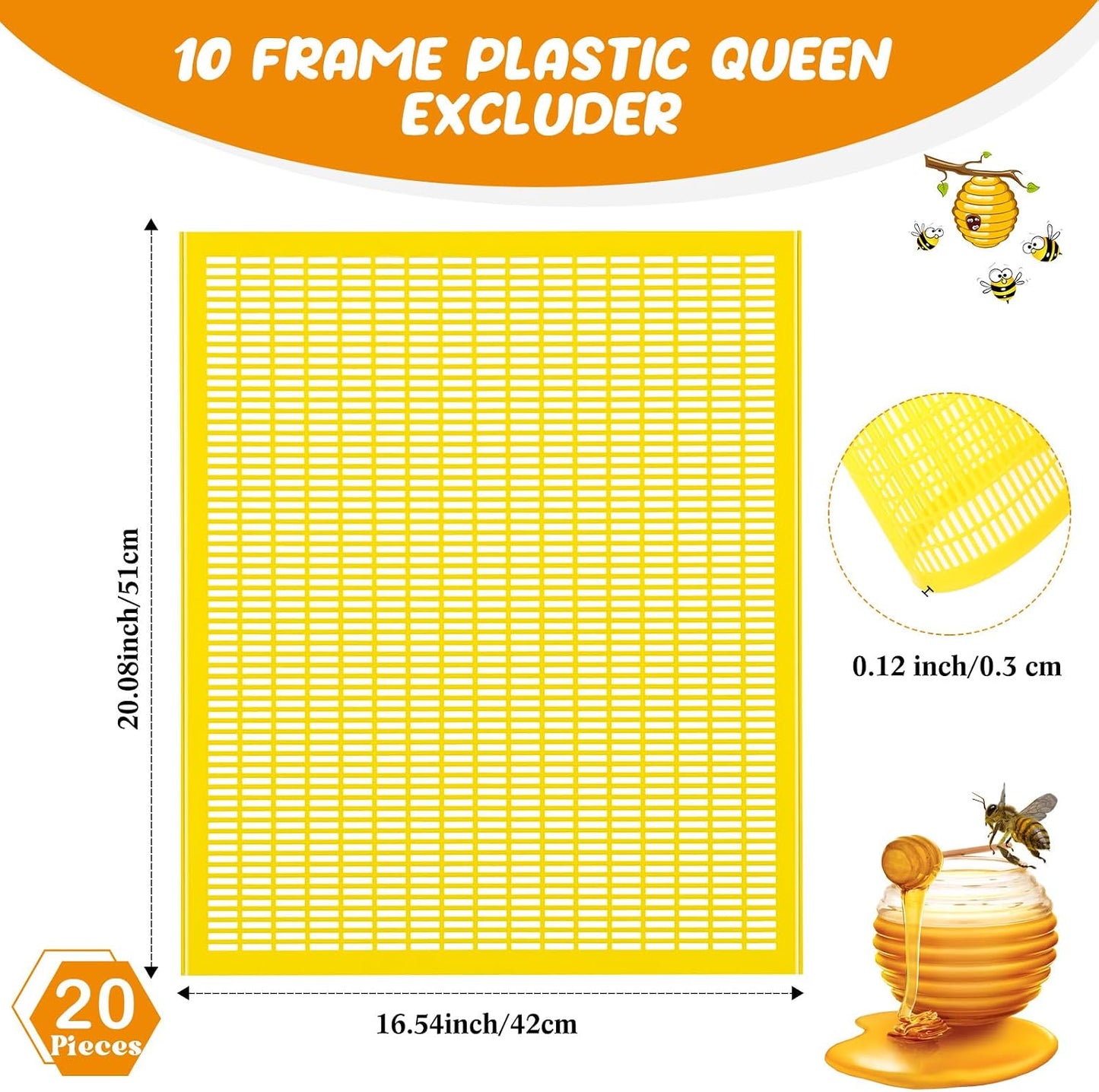 20 Pzas Queen Excluder Plástico para 10 Marcos Langstroth