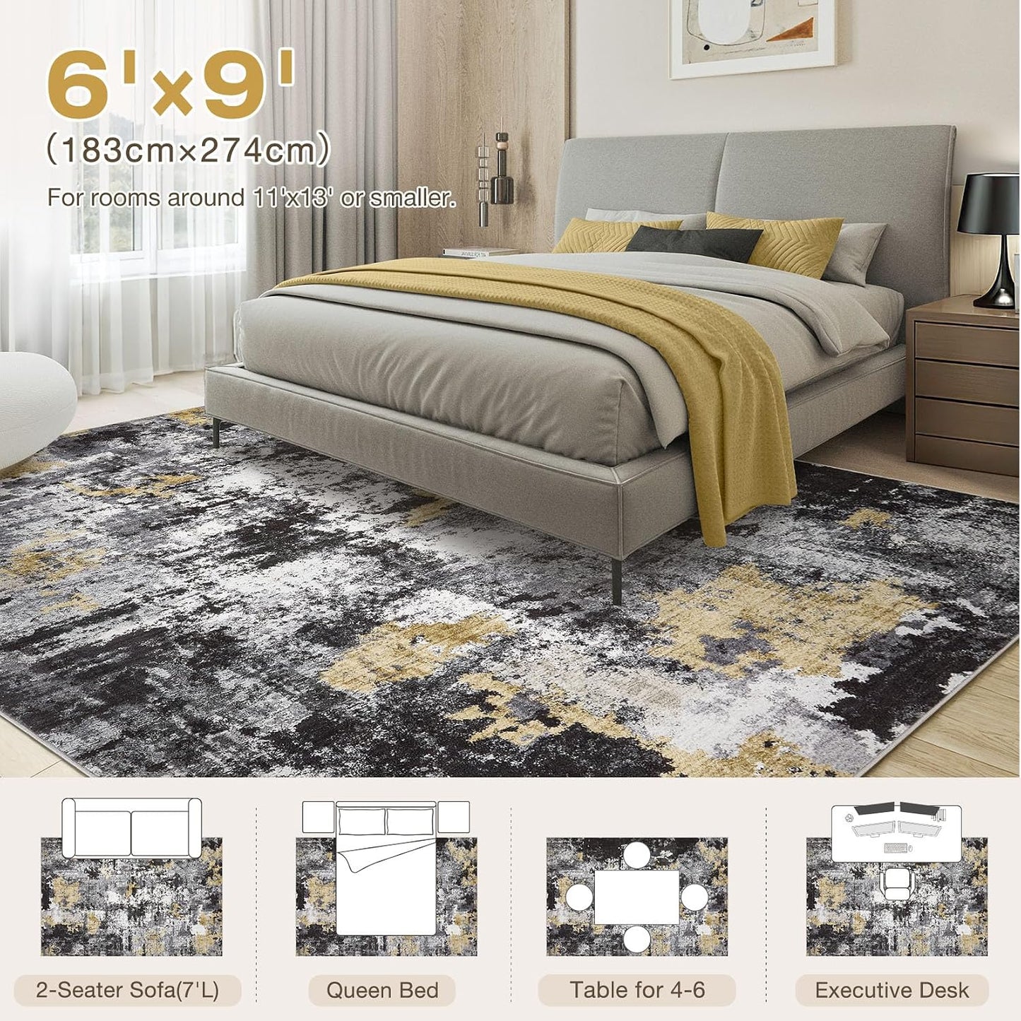 Alfombra 6x9pulg Moderna Abstracta Neutra para Sala