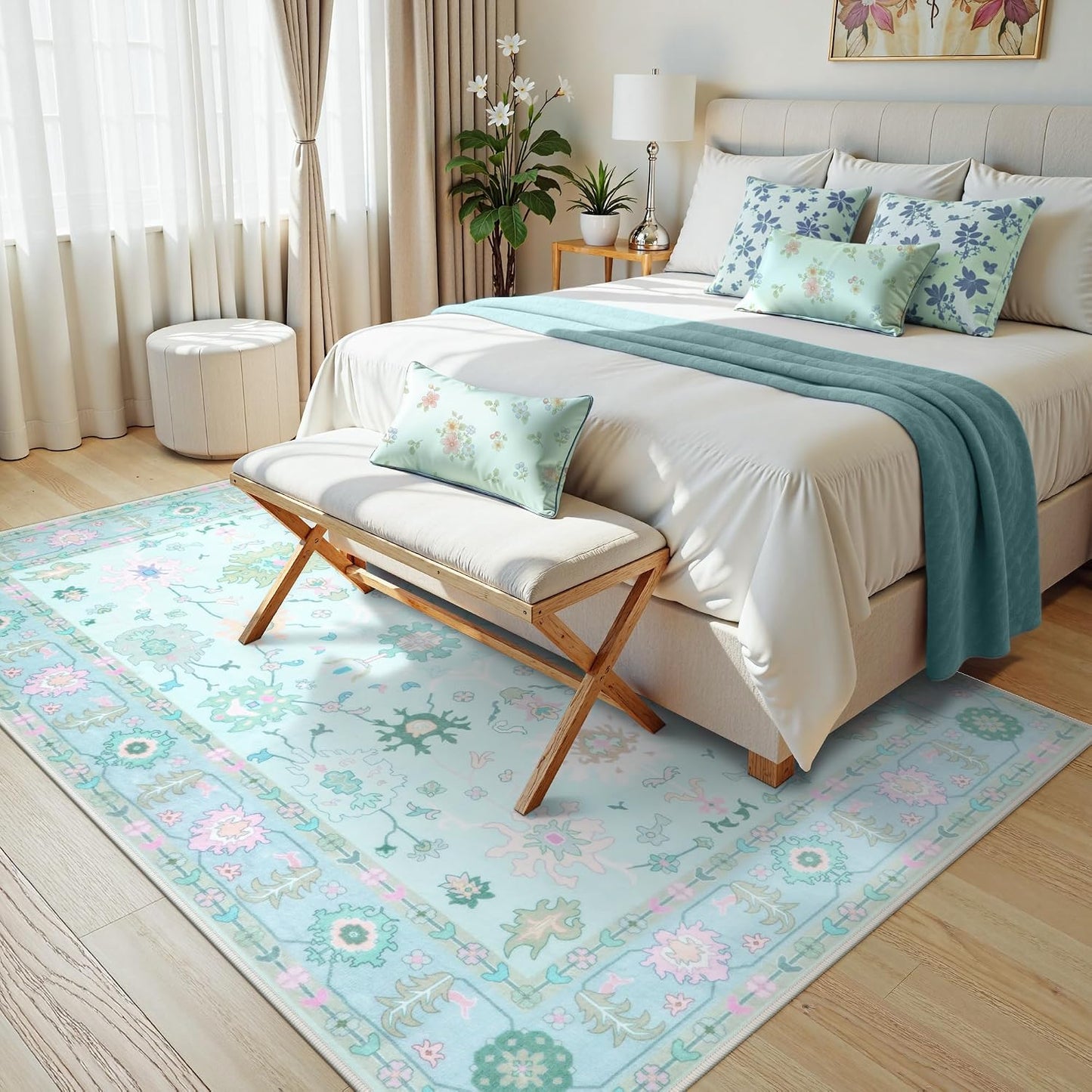 Alfombra lavable Oushak antiderrap 5x7" boho vintage