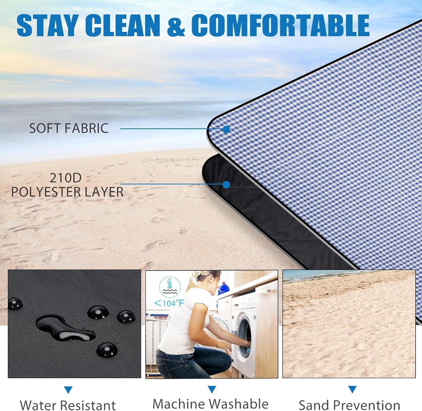 Manta pícnic impermeable plegable cuadros azules
