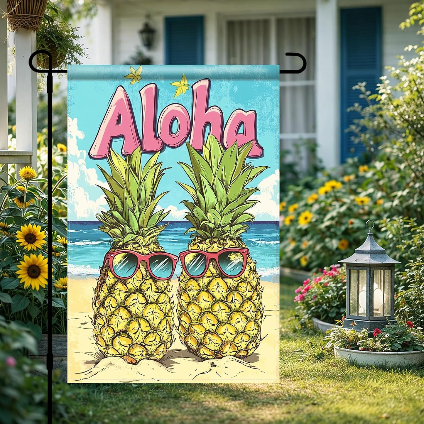 Bandera jardín piña 12x18pulg doble cara verano tropical