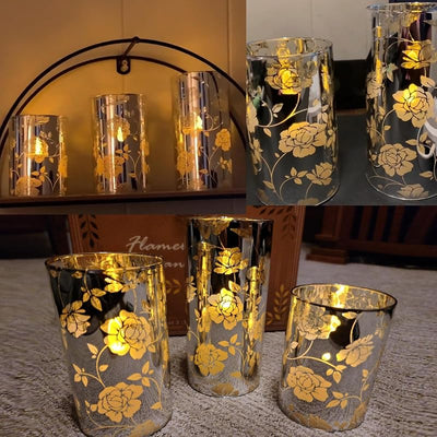 Velas cristal florales LED parpadeantes control remoto batería