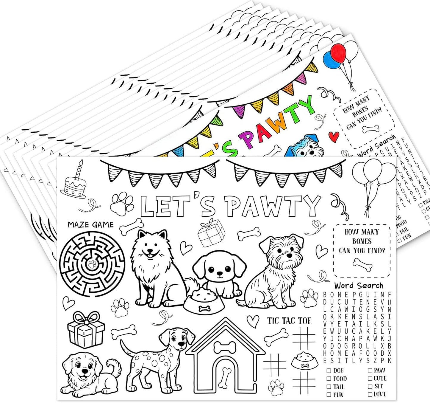 12 Manteles Perros Coloreables Cumpleaños Let's Pawty