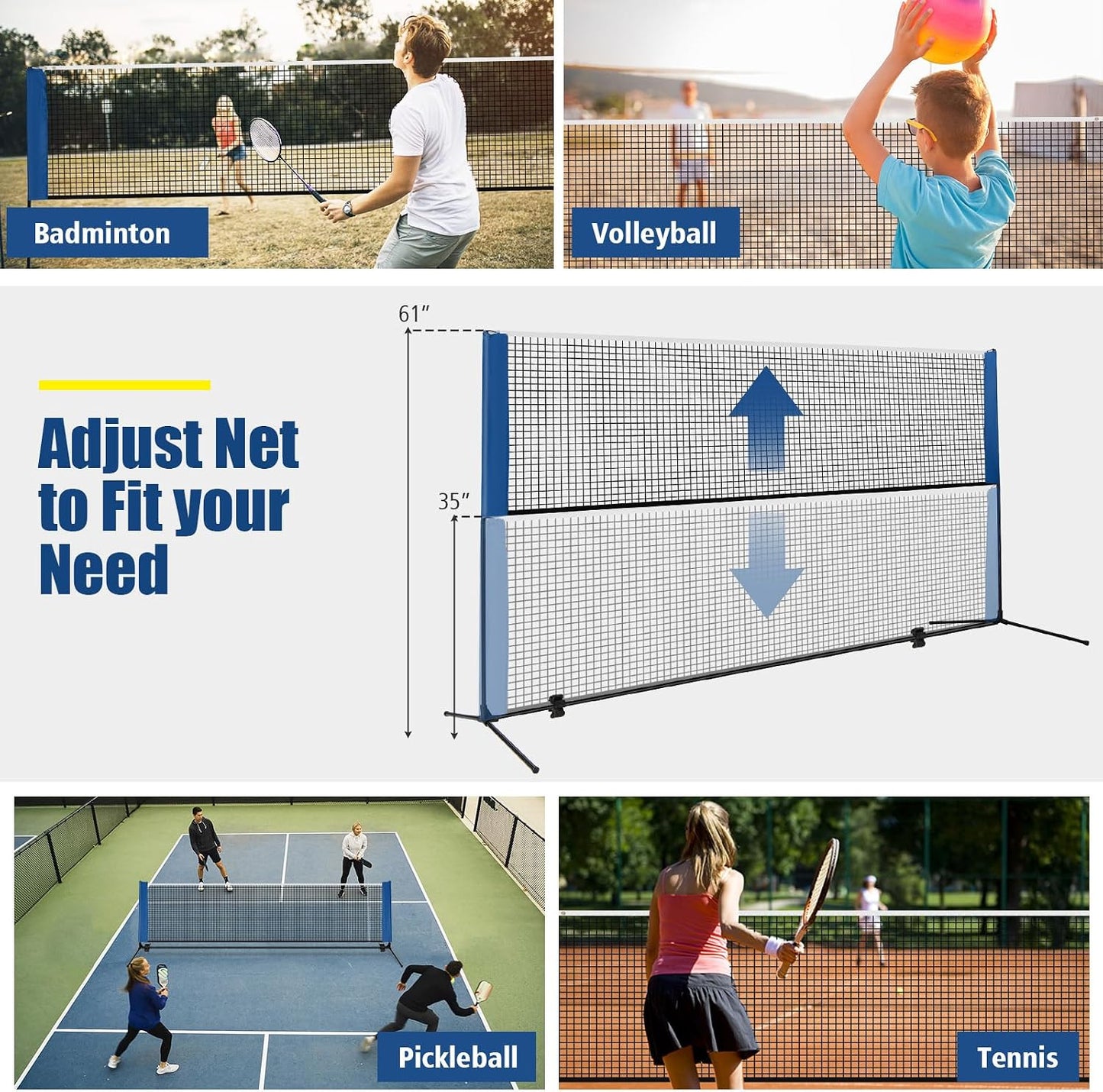 Set red bádminton pickleball 10/14ft 2 volantes