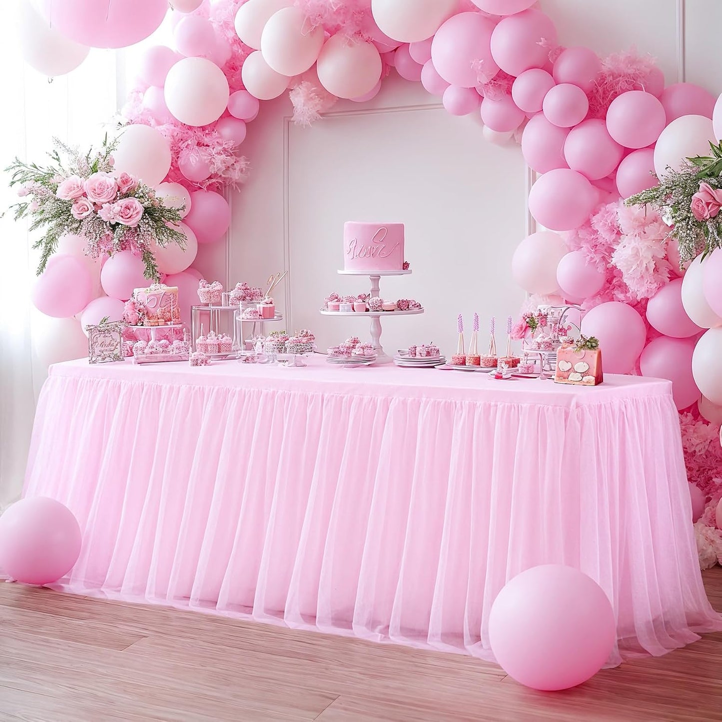 Manteles tul 8ft color rosa bebé para banquetes boda