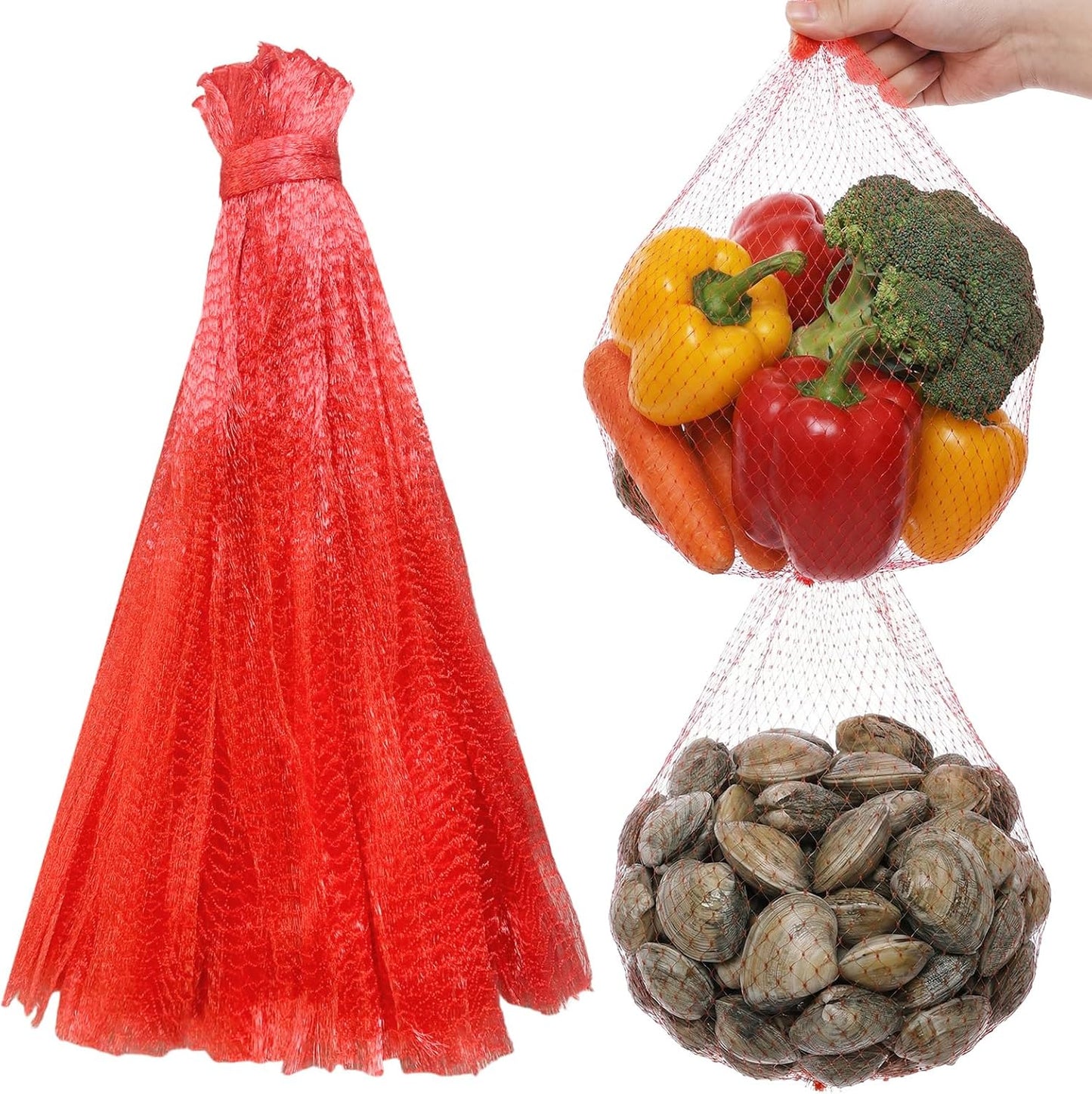 100 bolsas reutilizables de malla roja para alimentos con parte inferior termosellada