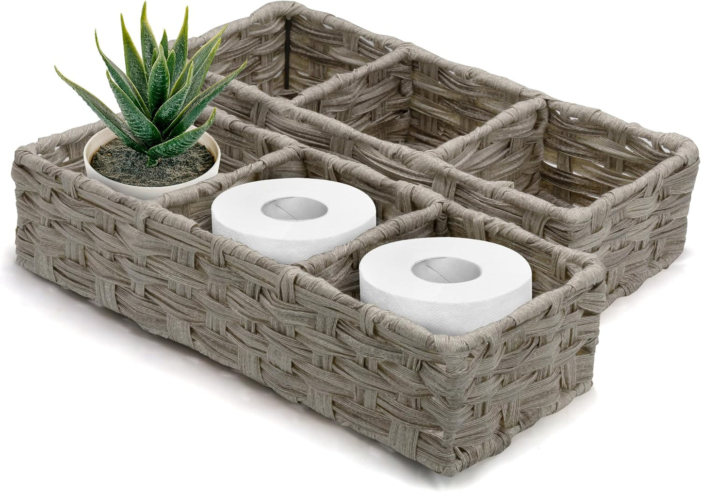 2 Pzas Cesta Mimbre Organiz. Bohemio Contenedor Decorativo