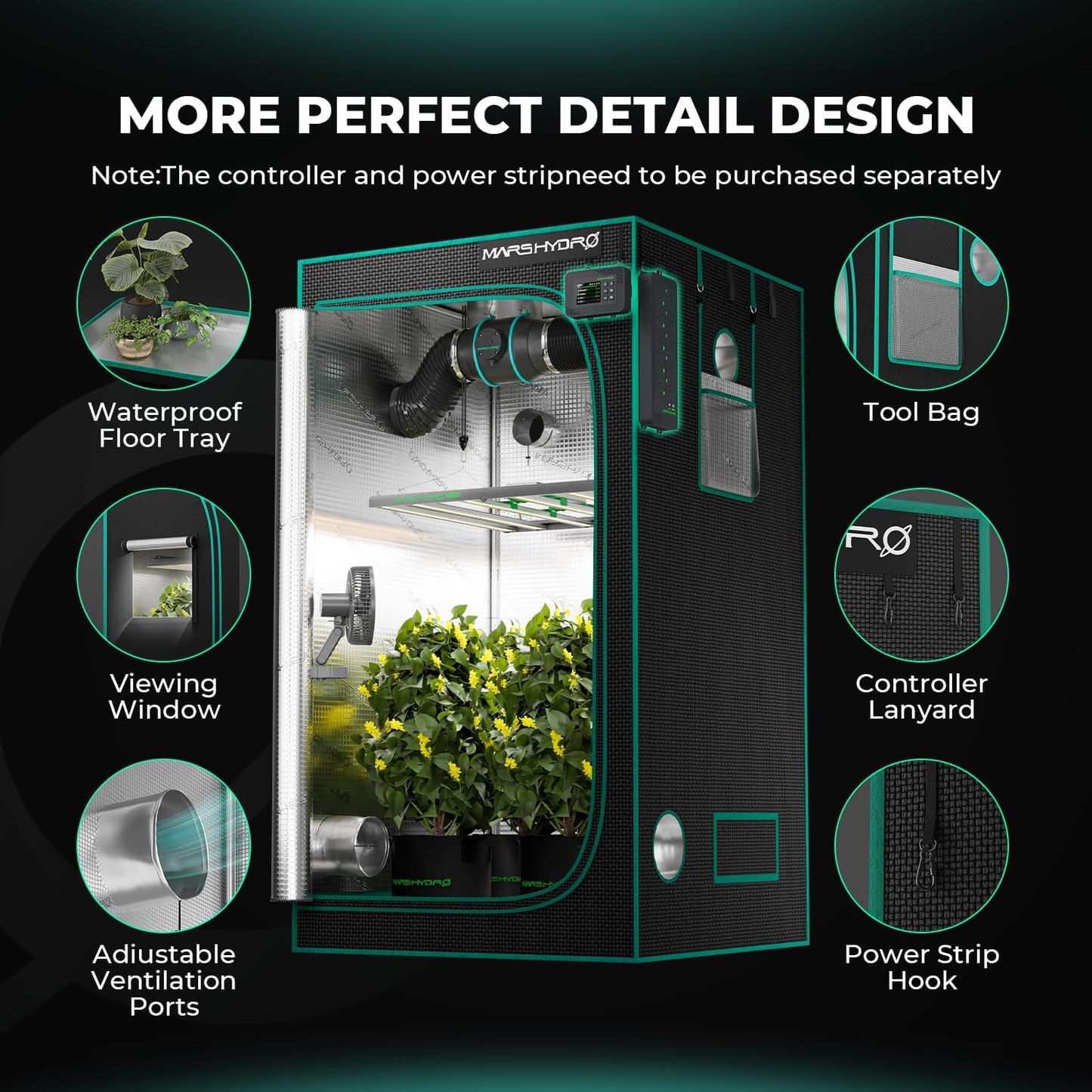 Tienda cultivo 4x4 Mylar 1680D con ventana y bandeja