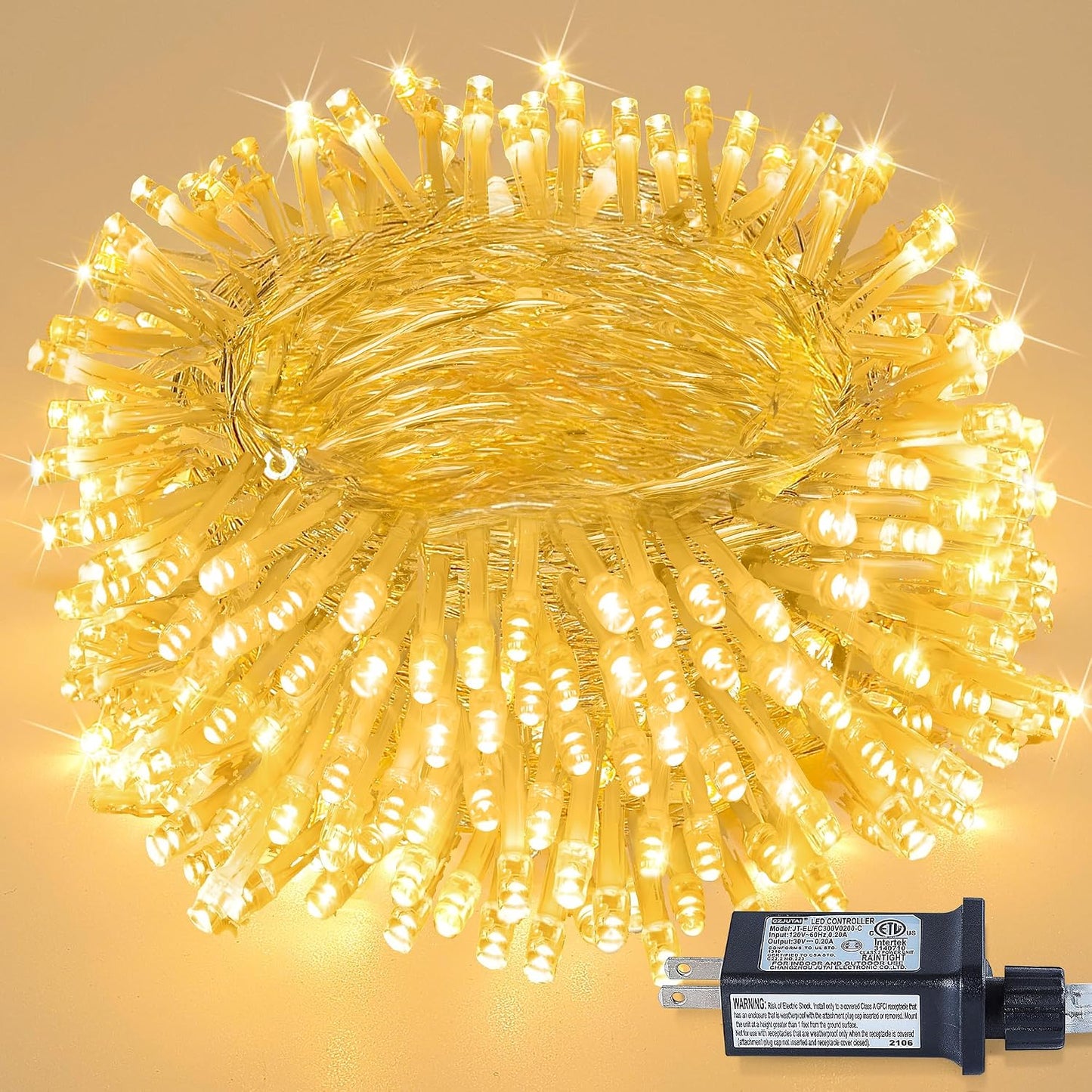 Cadena LED 98ft 200 luces impermeables 8 modos hogar jardín