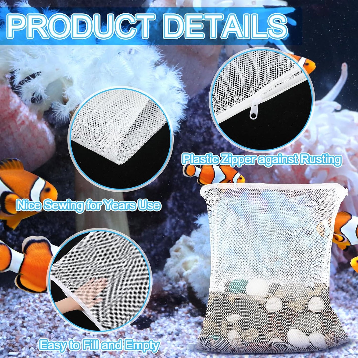 10 bolsas filtro plástico reutilizables para pecera acuario