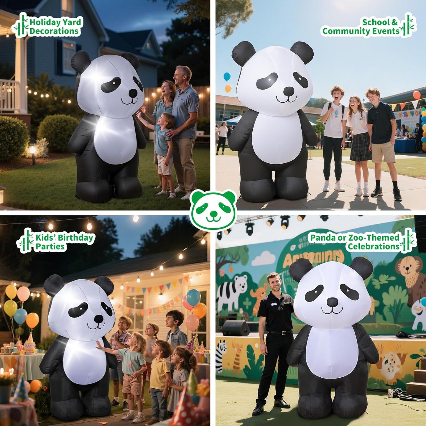 Panda inflable 6ft con luz LED para patio exterior e