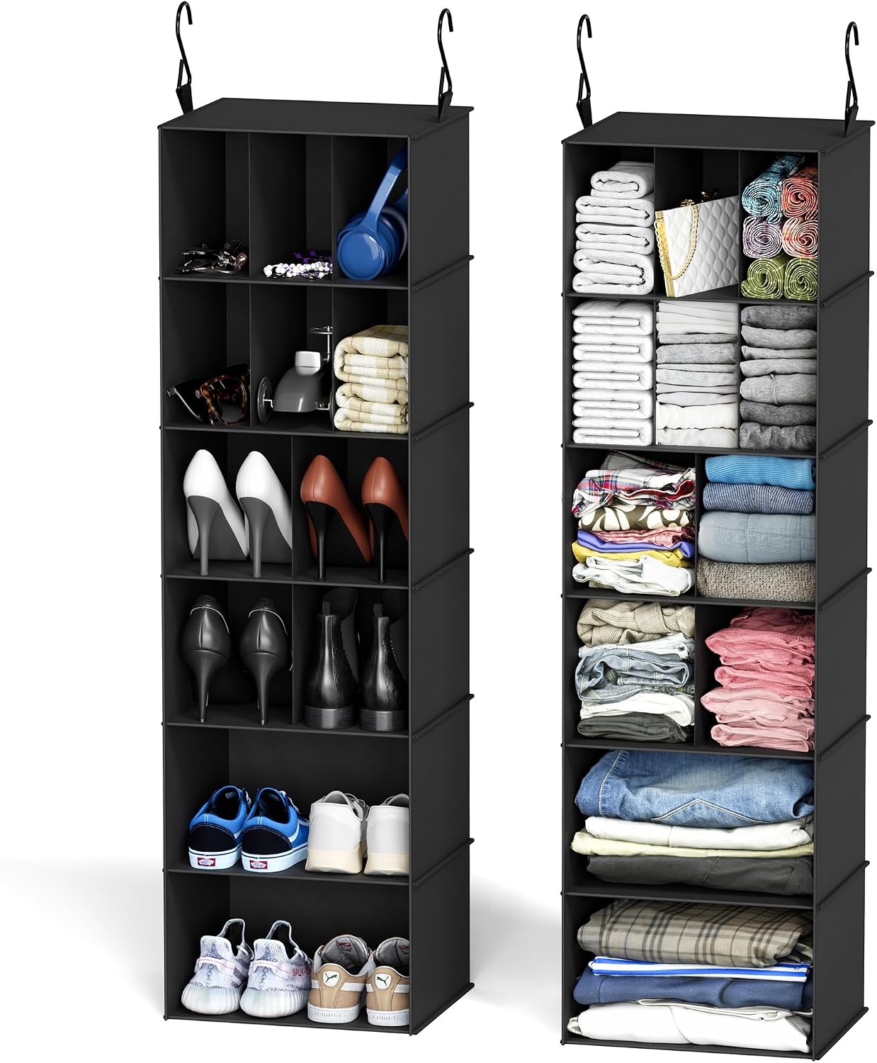 2 Pack Organiz. Colgantes Armario 24 Compartimentos Negro