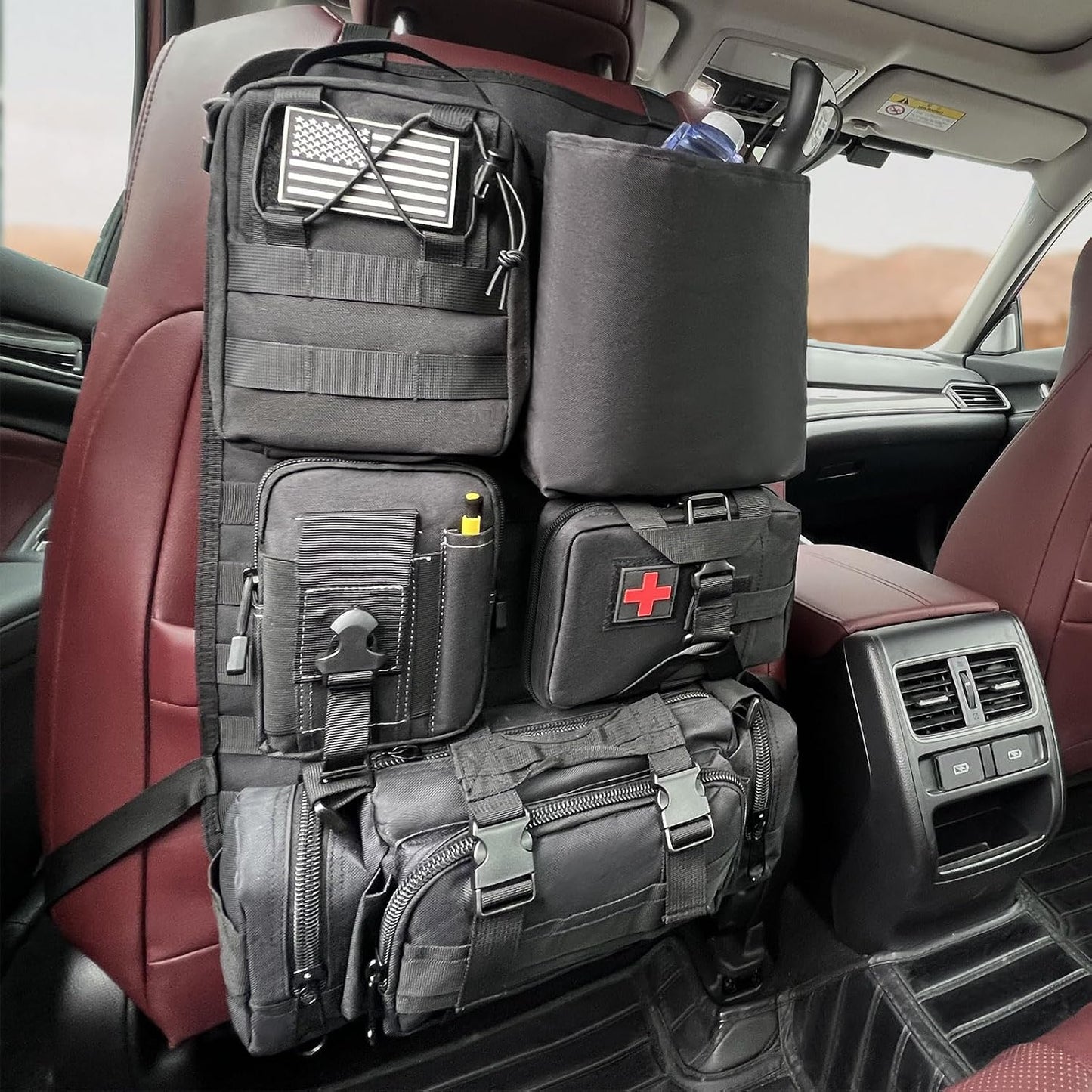 Organiz. respaldo asiento coche con 5 bolsas Molle negro