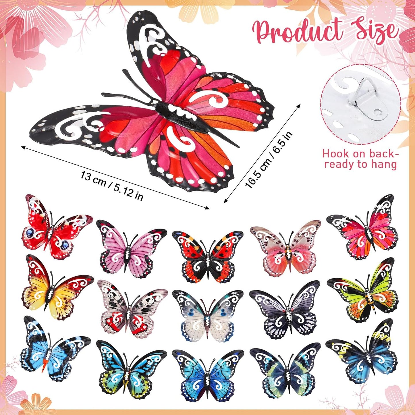 15 Mariposas Metal 3D 6.5" Decoración
